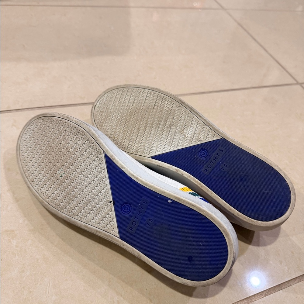 Rothy’s White Slip-On Shoes with Rainbow Stripes - Picture 5 of 7